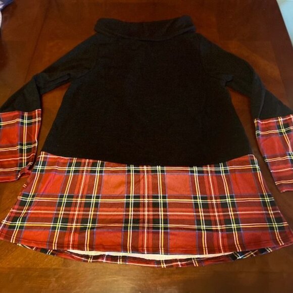 now & forever Womens top Black w/ plaid constrast Long Sleeve Tunic Sweater - Picture 2 of 6